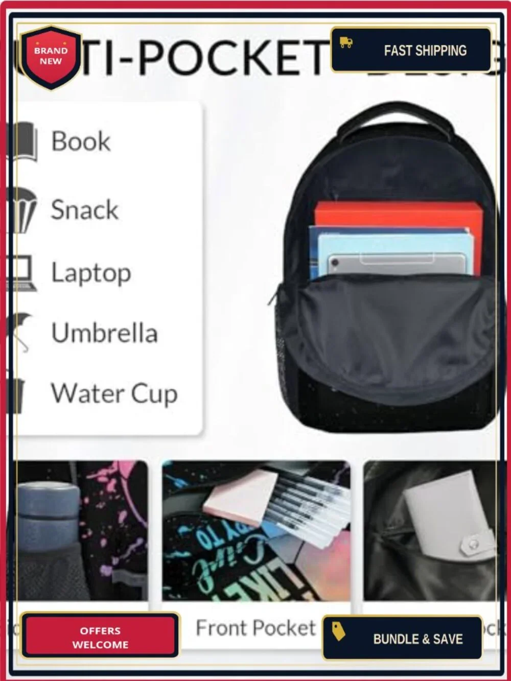 Kids Soccer Backpack for Girls Teens, 17 inch Large Daypack with Adjustable